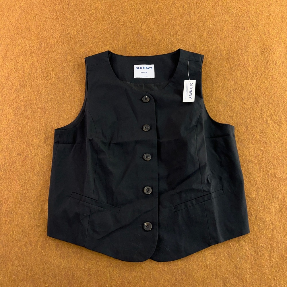 Old Navy Womens Medium Petite Black Button Front Lined Tailored Vest NWT